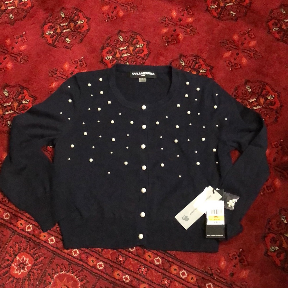 🌺NWT KARL LAGERFELD PEARL CARDIGAN S - Picture 1 of 3